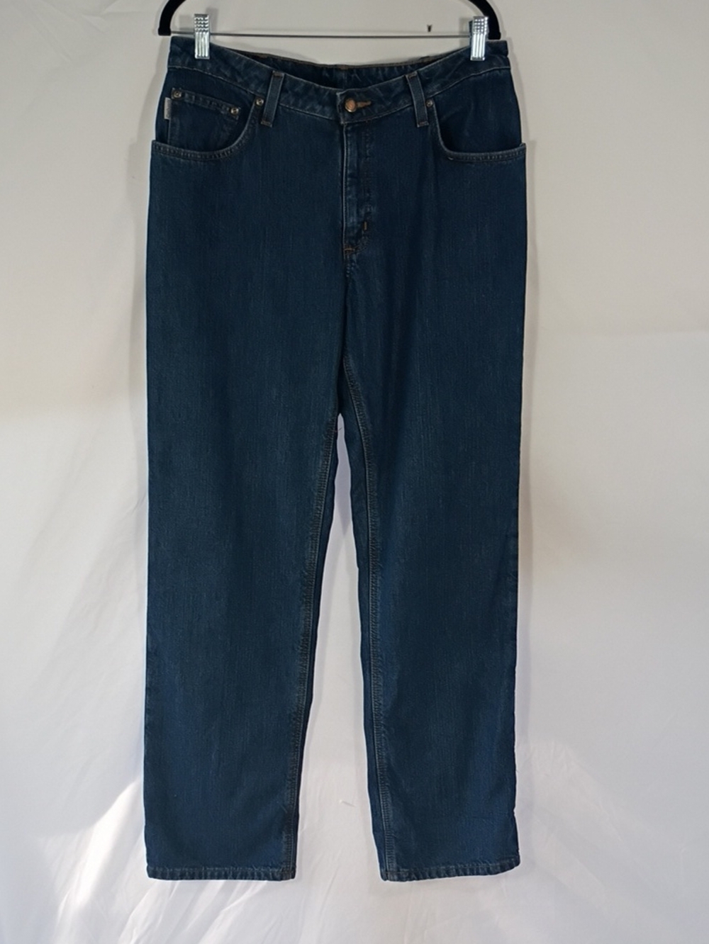 EUC Carhartt Women's Flannel Lined Jeans Size 12x32 WB172 Vio Work Winter